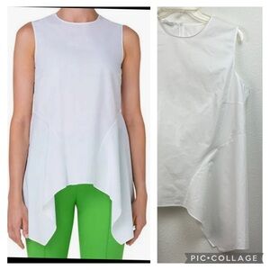 AKRIS Punto white handkerchief peplum sleeveless blouse asymmetrical hem top
